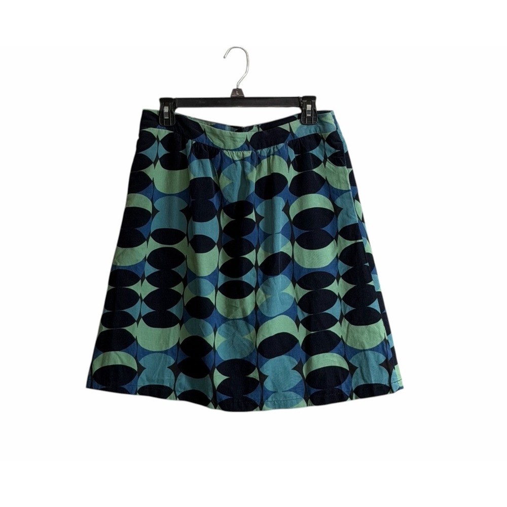 Boden Sz 8L Navy Teal Geometric Retro Circle Print Corduroy Skirt A-line